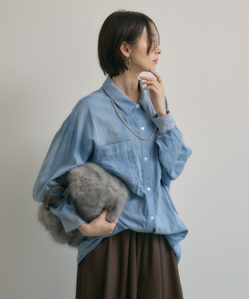 ☆ブラウス シャツ 袖リブシアーデニムシャツ レディース☆ 袖リブシアーデニムシャツ（シャツ/ブラウス）｜DouDou