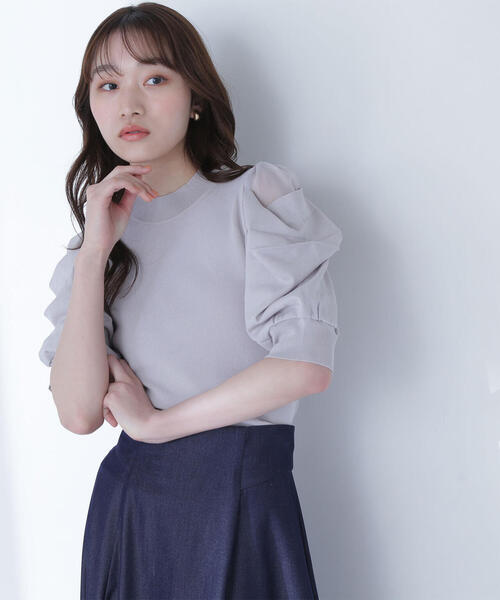 NATURAL BEAUTY BASIC（ナチュラルビューティーベーシック）の「◇シアースリットドレープスリーブニット（ニット/セーター・レディース・グレー/ブルー/ブラック/ピンク・FREE）」の3枚目の写真