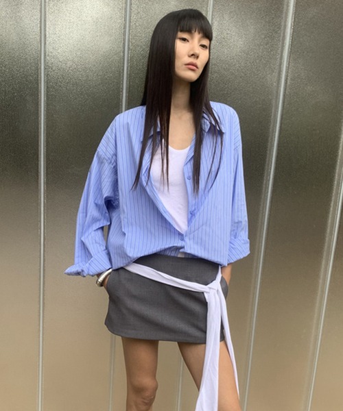 chuclla(チュクラ)の「【LONSLAN】ブルーストライプ オーバーサイズシャツ CHLONW25s022(シャツ/ブラウス・レディース・ブルー・FREE)」の21枚目の写真