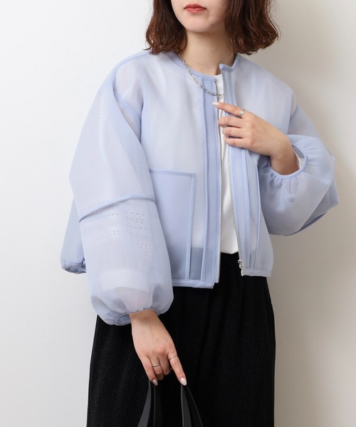 Anna Nicola(アンナニコラ)の「Anna Nicola シアーダンボール ショート丈 ボリュームブルゾン(ブルゾン・レディース・ブラック/サックスブルー/ライム・38)」の1枚目の写真