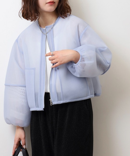 Anna Nicola(アンナニコラ)の「Anna Nicola シアーダンボール ショート丈 ボリュームブルゾン(ブルゾン・レディース・ブラック/サックスブルー/ライム・38)」の15枚目の写真