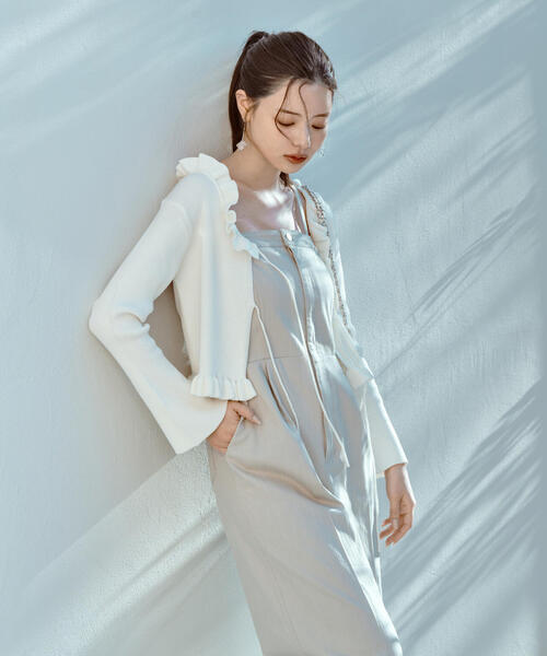 EDIT COLOGNE（エディットコロン）の「《EDIT COLOGNE》ラッフルカーディガン（カーディガン/ボレロ・レディース・ホワイト系その他/レッド/グレー・FREE）」の2枚目の写真