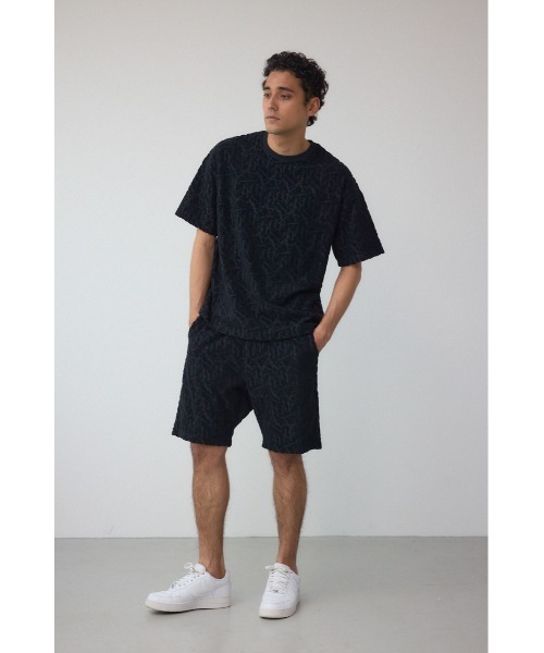 AZUL by moussy(アズールバイマウジー)の「総柄パイルジャガードトップス(Tシャツ/カットソー・メンズ・ブラック/ホワイト・MEDIUM/LARGE)」の9枚目の写真