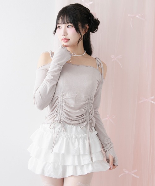 DearMyLoveRose（ディアマイラブローズ）の「ラメシアーオフショルカットトップス（Tシャツ/カットソー・レディース・ホワイト/ベビーピンク/ミント/ブルー/グレー/ブラック・MEDIUM/LARGE/LL/3L）」の6枚目の写真