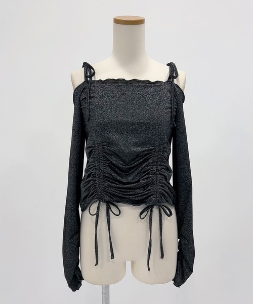 DearMyLoveRose（ディアマイラブローズ）の「ラメシアーオフショルカットトップス（Tシャツ/カットソー・レディース・ホワイト/ベビーピンク/ミント/ブルー/グレー/ブラック・MEDIUM/LARGE/LL/3L）」の14枚目の写真