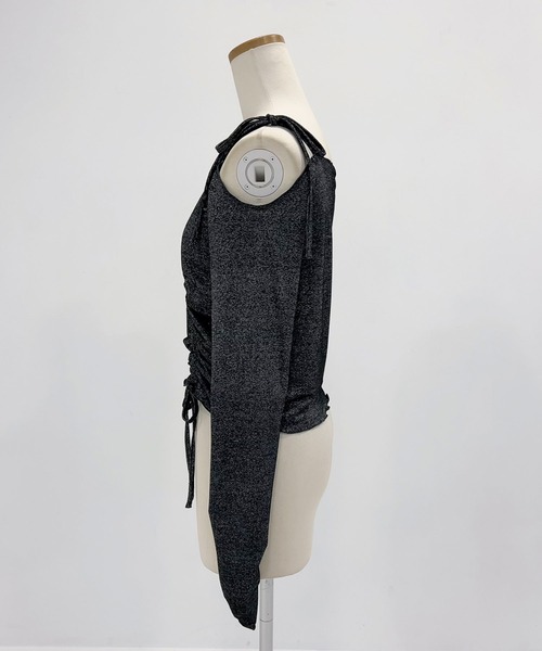 DearMyLoveRose（ディアマイラブローズ）の「ラメシアーオフショルカットトップス（Tシャツ/カットソー・レディース・ホワイト/ベビーピンク/ミント/ブルー/グレー/ブラック・MEDIUM/LARGE/LL/3L）」の12枚目の写真