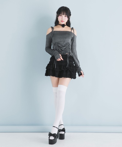 DearMyLoveRose（ディアマイラブローズ）の「ラメシアーオフショルカットトップス（Tシャツ/カットソー・レディース・ホワイト/ベビーピンク/ミント/ブルー/グレー/ブラック・MEDIUM/LARGE/LL/3L）」の19枚目の写真