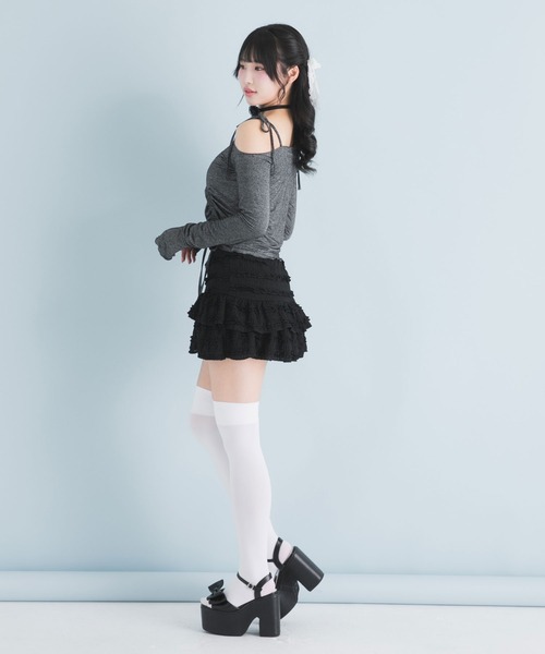 DearMyLoveRose（ディアマイラブローズ）の「ラメシアーオフショルカットトップス（Tシャツ/カットソー・レディース・ホワイト/ベビーピンク/ミント/ブルー/グレー/ブラック・MEDIUM/LARGE/LL/3L）」の15枚目の写真