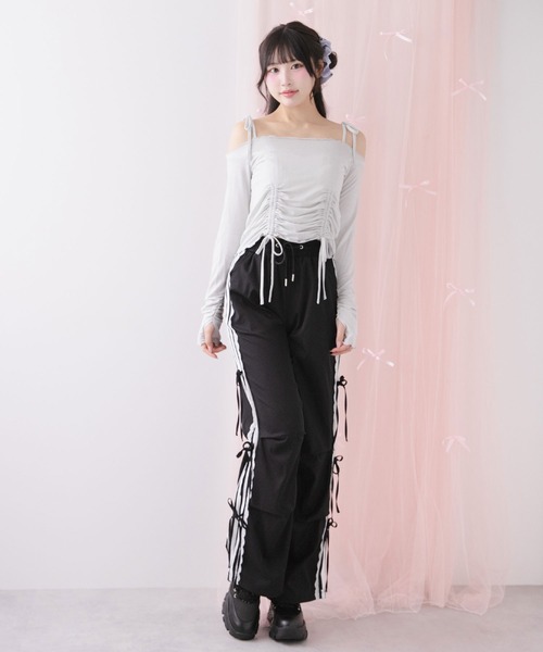 DearMyLoveRose（ディアマイラブローズ）の「ラメシアーオフショルカットトップス（Tシャツ/カットソー・レディース・ホワイト/ベビーピンク/ミント/ブルー/グレー/ブラック・MEDIUM/LARGE/LL/3L）」の20枚目の写真