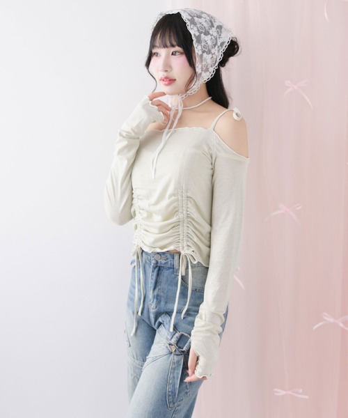 DearMyLoveRose（ディアマイラブローズ）の「ラメシアーオフショルカットトップス（Tシャツ/カットソー・レディース・ホワイト/ベビーピンク/ミント/ブルー/グレー/ブラック・MEDIUM/LARGE/LL/3L）」の22枚目の写真