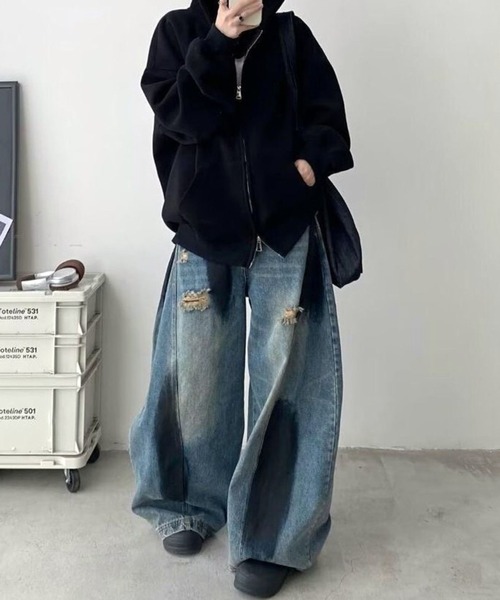 CANVAS+(キャンバスプラス)の「【CANVAS+】ペイントダメージバレルーズデニムパンツ(デニムパンツ・レディース・サックスブルー・L/M/S)」の22枚目の写真