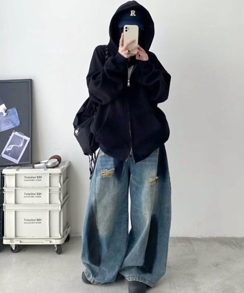 CANVAS+(キャンバスプラス)の「【CANVAS+】ペイントダメージバレルーズデニムパンツ(デニムパンツ・レディース・サックスブルー・L/M/S)」の21枚目の写真