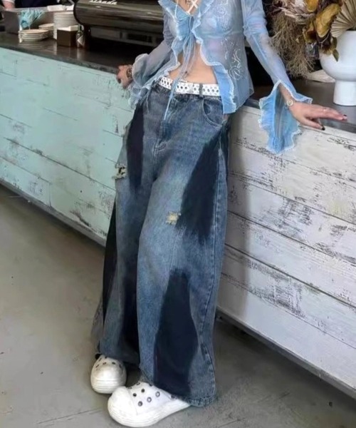 CANVAS+(キャンバスプラス)の「【CANVAS+】ペイントダメージバレルーズデニムパンツ(デニムパンツ・レディース・サックスブルー・L/M/S)」の6枚目の写真