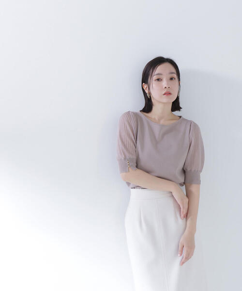 NATURAL BEAUTY BASIC（ナチュラルビューティーベーシック）の「◇シアーラメプリーツスリーブニット（ニット/セーター・レディース・ラベンダー/ベージュ/オフホワイト/チャコールグレー・FREE）」の22枚目の写真