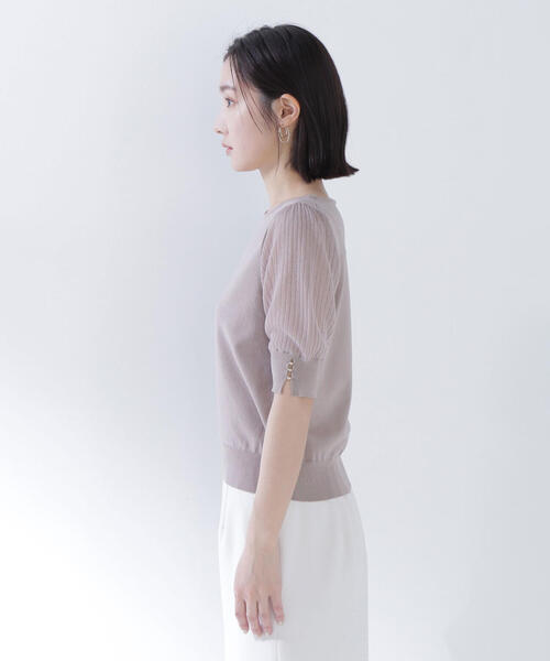 NATURAL BEAUTY BASIC（ナチュラルビューティーベーシック）の「◇シアーラメプリーツスリーブニット（ニット/セーター・レディース・ラベンダー/ベージュ/オフホワイト/チャコールグレー・FREE）」の18枚目の写真