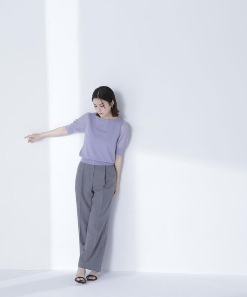 NATURAL BEAUTY BASIC（ナチュラルビューティーベーシック）の「◇シアーラメプリーツスリーブニット（ニット/セーター・レディース・ラベンダー/ベージュ/オフホワイト/チャコールグレー・FREE）」の6枚目の写真