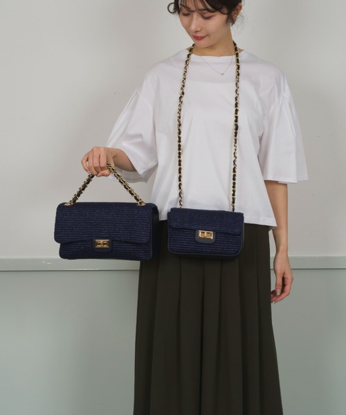 【Andrea Cardone】かごバッグ チェーン ショルダーバッグ ライフィア素材