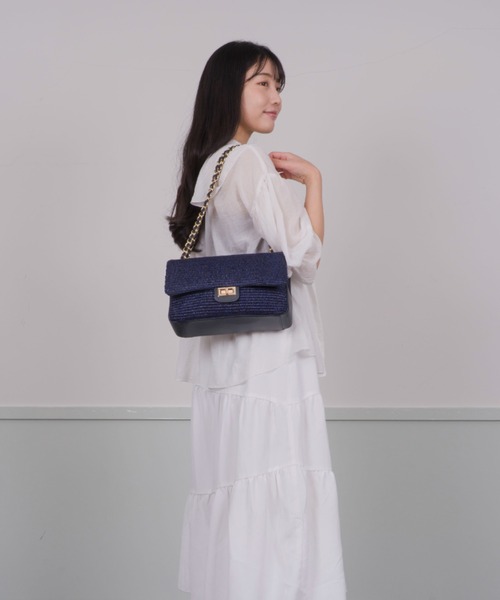 【Andrea Cardone】かごバッグ チェーン ショルダーバッグ ライフィア素材
