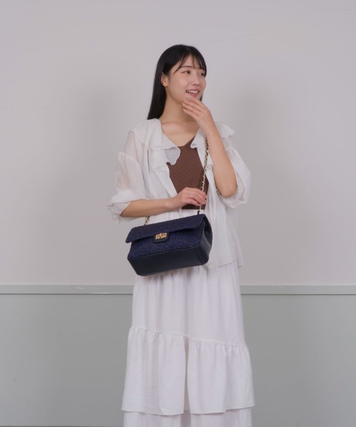 【Andrea Cardone】かごバッグ チェーン ショルダーバッグ ライフィア素材