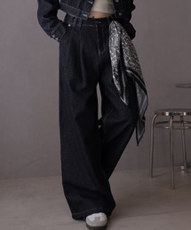 スカーフ付きデニムワイドパンツ