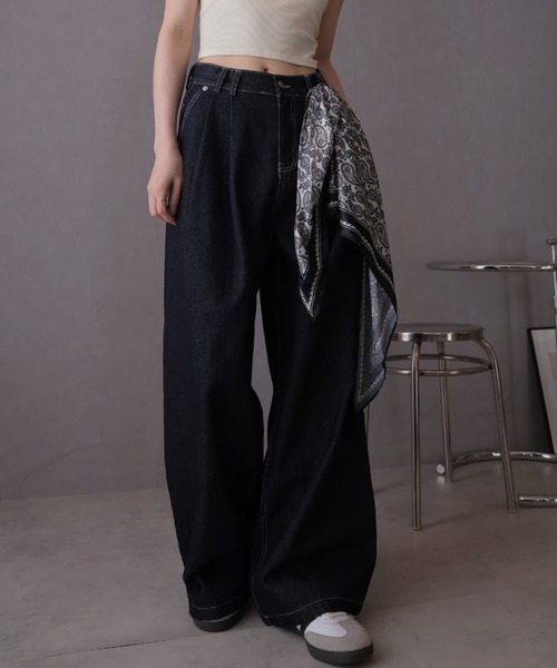 Ulysses（ユリシス）の「スカーフ付きデニムワイドパンツ（デニムパンツ・レディース・ネイビー・M/S）」の3枚目の写真