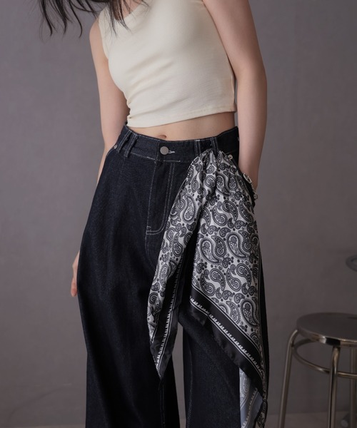 Ulysses（ユリシス）の「スカーフ付きデニムワイドパンツ（デニムパンツ・レディース・ネイビー・M/S）」の6枚目の写真