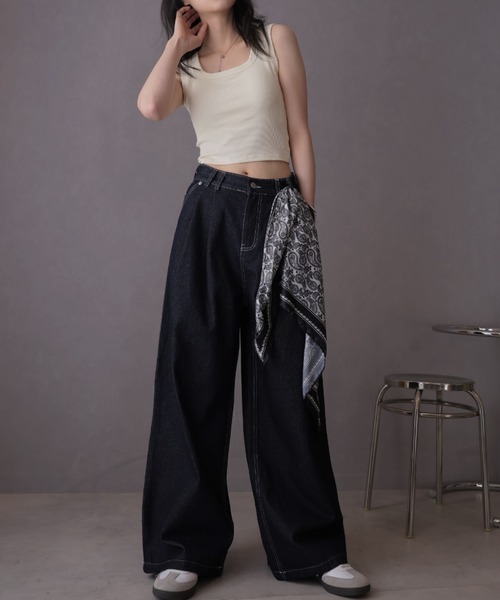 Ulysses（ユリシス）の「スカーフ付きデニムワイドパンツ（デニムパンツ・レディース・ネイビー・M/S）」の7枚目の写真