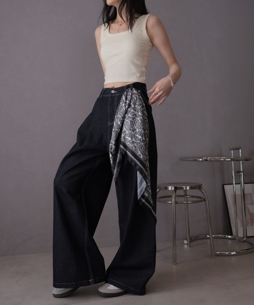 Ulysses（ユリシス）の「スカーフ付きデニムワイドパンツ（デニムパンツ・レディース・ネイビー・M/S）」の8枚目の写真