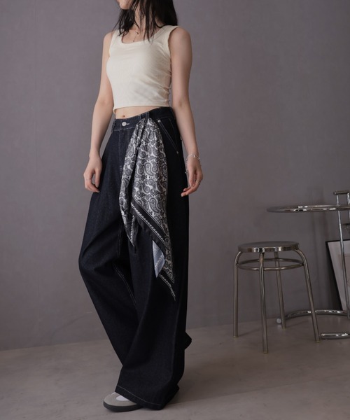 Ulysses（ユリシス）の「スカーフ付きデニムワイドパンツ（デニムパンツ・レディース・ネイビー・M/S）」の9枚目の写真