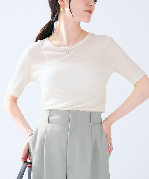 VERMEIL par iena(ヴェルメイユパーイエナ)の「sheer fraise cotton Tee(Tシャツ/カットソー・レディース・アイボリー/ブラウン/ブラック・FREE)」の2枚目の写真