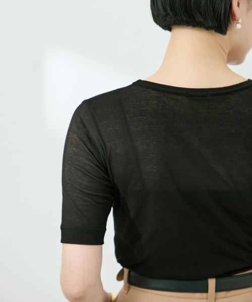 VERMEIL par iena(ヴェルメイユパーイエナ)の「sheer fraise cotton Tee(Tシャツ/カットソー・レディース・アイボリー/ブラウン/ブラック・FREE)」の6枚目の写真