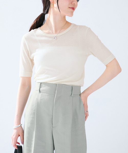 VERMEIL par iena(ヴェルメイユパーイエナ)の「sheer fraise cotton Tee(Tシャツ/カットソー・レディース・アイボリー/ブラウン/ブラック・FREE)」の13枚目の写真