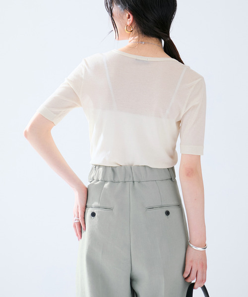 VERMEIL par iena(ヴェルメイユパーイエナ)の「sheer fraise cotton Tee(Tシャツ/カットソー・レディース・アイボリー/ブラウン/ブラック・FREE)」の14枚目の写真