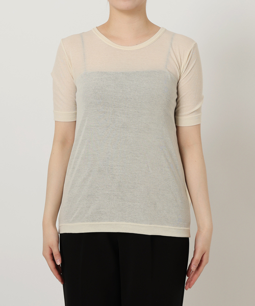 ヴェルメイユパーイエナ ベージュ 半袖　Tシャツ　チュニック セール】sheer fraise cotton Tee（Tシャツ/カットソー
