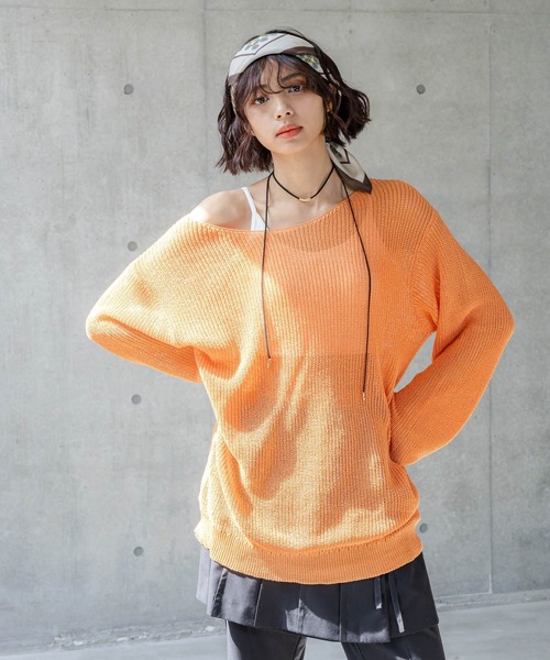 PAGEBOY（ページボーイ）の「リネンタッチシアーニットプルオーバー（ニット/セーター・レディース・ブラック/オフホワイト/オレンジ系その他3/ブラウン・FREE）」の7枚目の写真