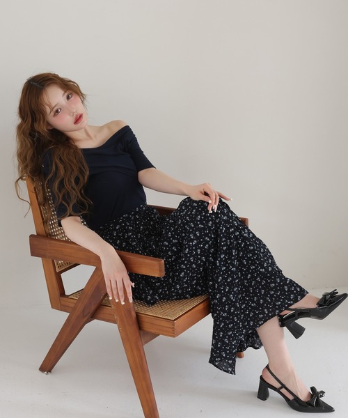 one after another NICE CLAUP（ワンアフターアナザーナイスクラップ）の「【6段階サイズ調整可能】フリルティアードスカート（スカート・レディース・サックスブルー/ブラック/ネイビー/ブラック系その他/オフホワイト・FREE）」の16枚目の写真
