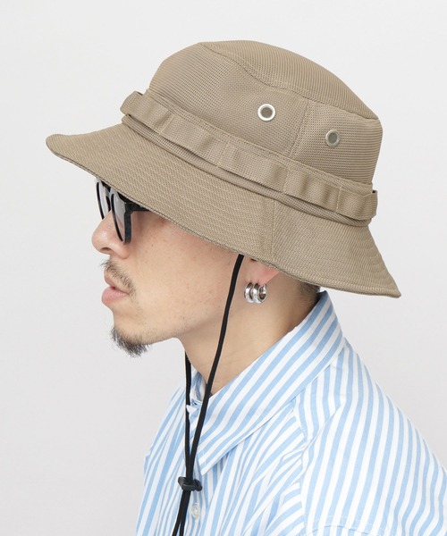 涼しいハット オールメッシュ サファリハット あご紐付き
