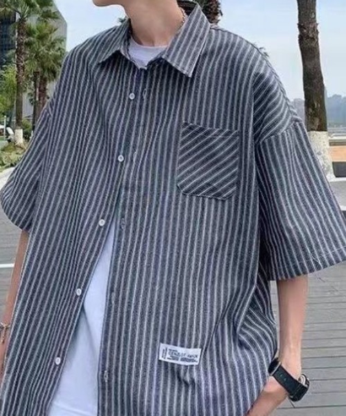link lot(リンクロット)の「ワンポイントストライプビッグシャツ(シャツ/ブラウス・メンズ・ホワイト/ブラック/ブルー・M/L)」の12枚目の写真