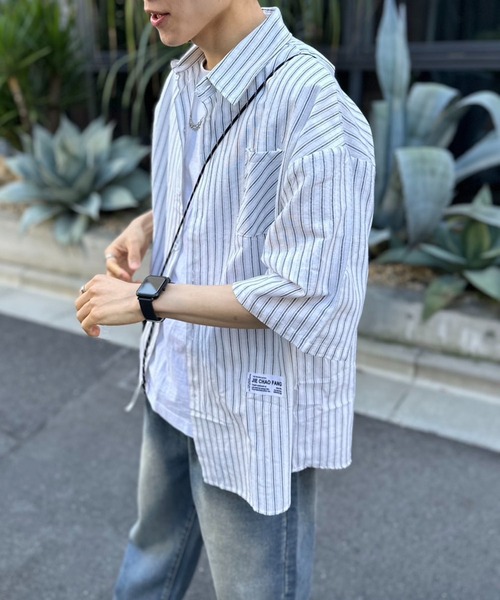 link lot(リンクロット)の「ワンポイントストライプビッグシャツ(シャツ/ブラウス・メンズ・ホワイト/ブラック/ブルー・M/L)」の14枚目の写真