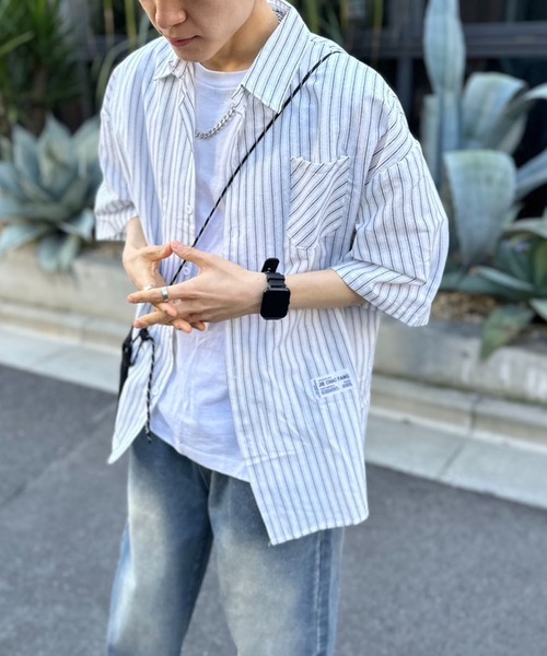 link lot(リンクロット)の「ワンポイントストライプビッグシャツ(シャツ/ブラウス・メンズ・ホワイト/ブラック/ブルー・M/L)」の15枚目の写真