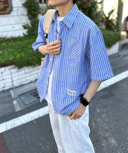 link lot(リンクロット)の「ワンポイントストライプビッグシャツ(シャツ/ブラウス・メンズ・ホワイト/ブラック/ブルー・M/L)」の16枚目の写真