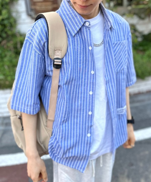link lot(リンクロット)の「ワンポイントストライプビッグシャツ(シャツ/ブラウス・メンズ・ホワイト/ブラック/ブルー・M/L)」の17枚目の写真