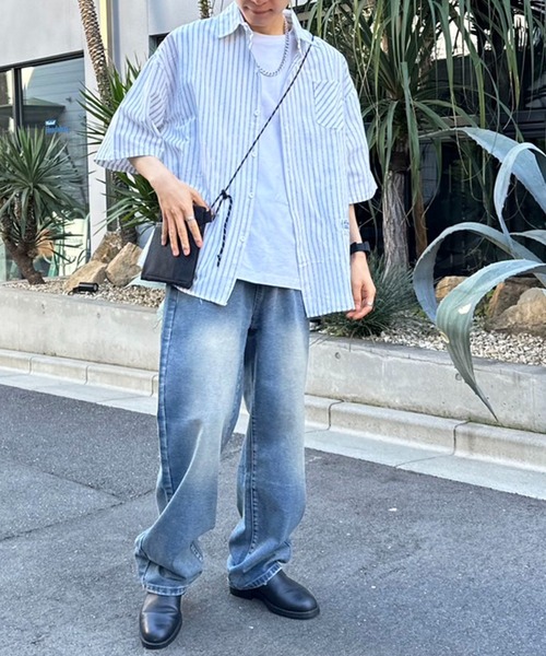 link lot(リンクロット)の「ワンポイントストライプビッグシャツ(シャツ/ブラウス・メンズ・ホワイト/ブラック/ブルー・M/L)」の22枚目の写真