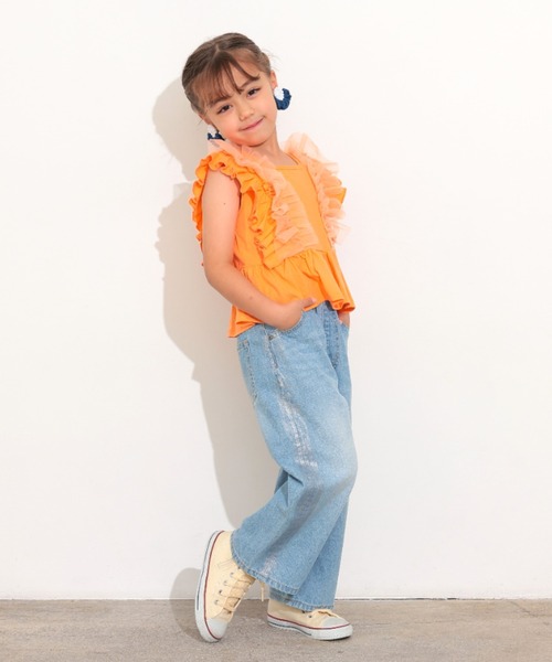 Ocean&Ground（オーシャン&グラウンド）の「ﾁｭｰﾙﾌﾘﾙﾉｰｽﾘｰﾌﾞﾄｯﾌﾟｽ（タンクトップ・キッズ・ホワイト/レッド系/ブラック・80/90/100/110/120/130/140/95）」の7枚目の写真