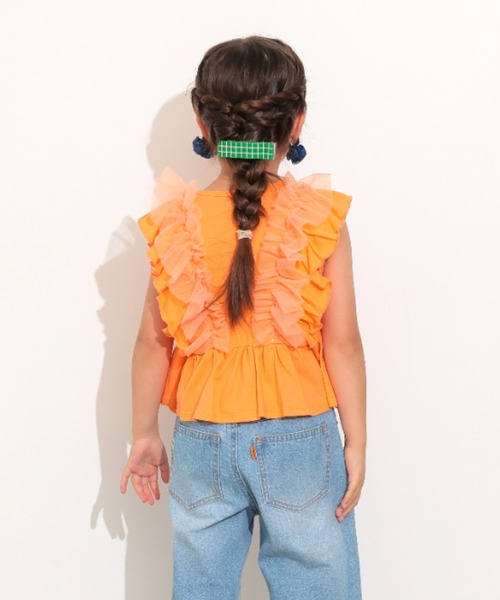 Ocean&Ground（オーシャン&グラウンド）の「ﾁｭｰﾙﾌﾘﾙﾉｰｽﾘｰﾌﾞﾄｯﾌﾟｽ（タンクトップ・キッズ・ホワイト/レッド系/ブラック・80/90/100/110/120/130/140/95）」の16枚目の写真