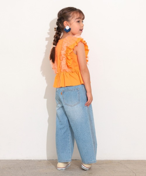 Ocean&Ground（オーシャン&グラウンド）の「ﾁｭｰﾙﾌﾘﾙﾉｰｽﾘｰﾌﾞﾄｯﾌﾟｽ（タンクトップ・キッズ・ホワイト/レッド系/ブラック・80/90/100/110/120/130/140/95）」の5枚目の写真