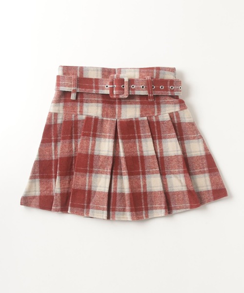 Check Pleats Skirt With Belt