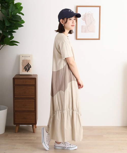 A.N.L(エーエヌエル レーベル)の「A.N.L 異素材アシメ切替カットソーワンピース(ワンピース・レディース・ブラック/グレイッシュベージュ/チャコールグレー・38)」の11枚目の写真