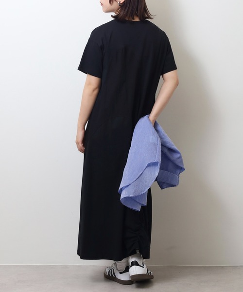 A.N.L(エーエヌエル レーベル)の「A.N.L 異素材アシメ切替カットソーワンピース(ワンピース・レディース・ブラック/グレイッシュベージュ/チャコールグレー・38)」の5枚目の写真