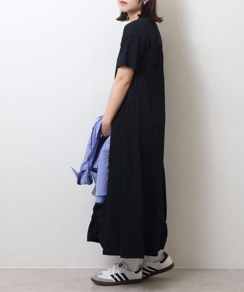 A.N.L(エーエヌエル レーベル)の「A.N.L 異素材アシメ切替カットソーワンピース(ワンピース・レディース・ブラック/グレイッシュベージュ/チャコールグレー・38)」の6枚目の写真